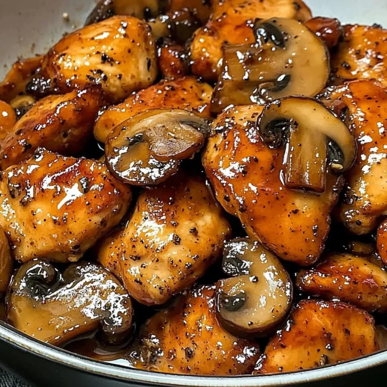 Delicious Black Pepper Chicken with Mushrooms served in a bowl