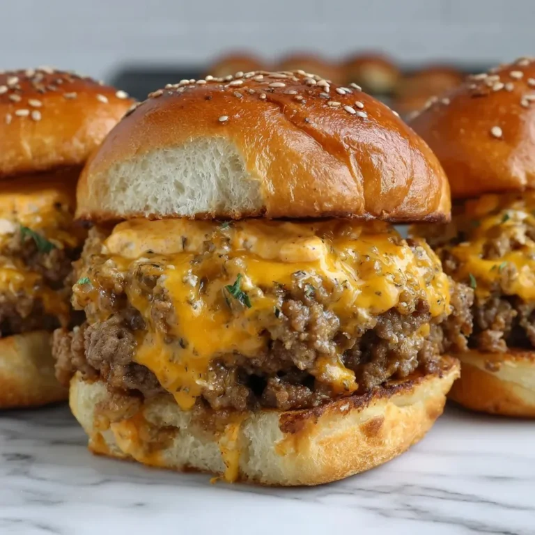 Delicious cheesy ground beef sliders served on a platter.