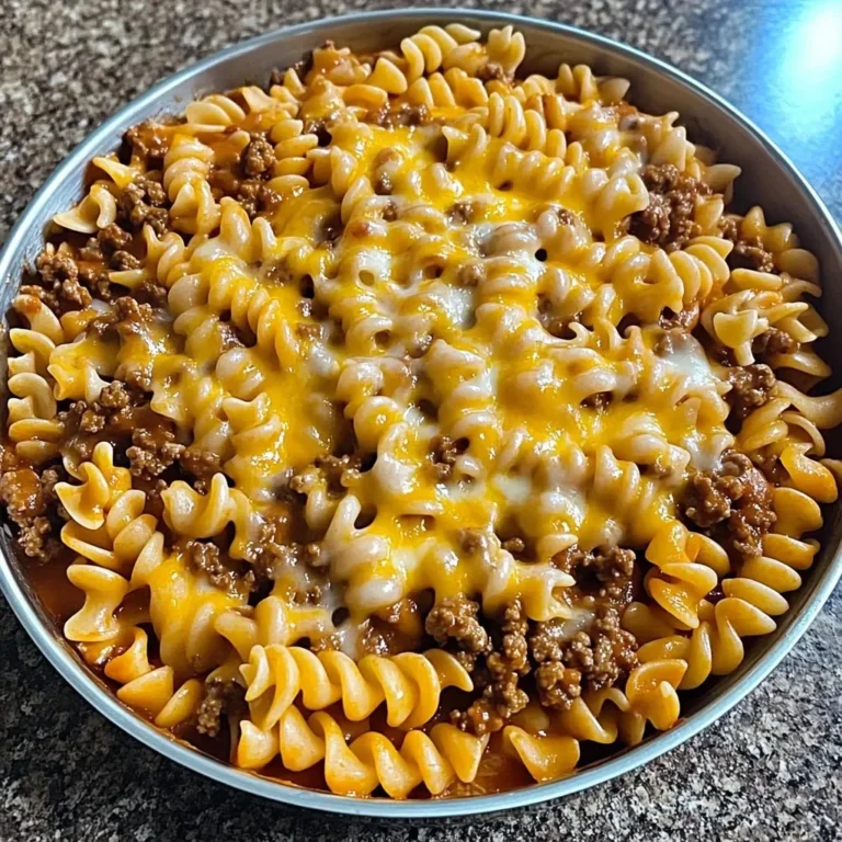 Cheesy sloppy cheeseburger pasta bowl with ground beef and cheese sauce.