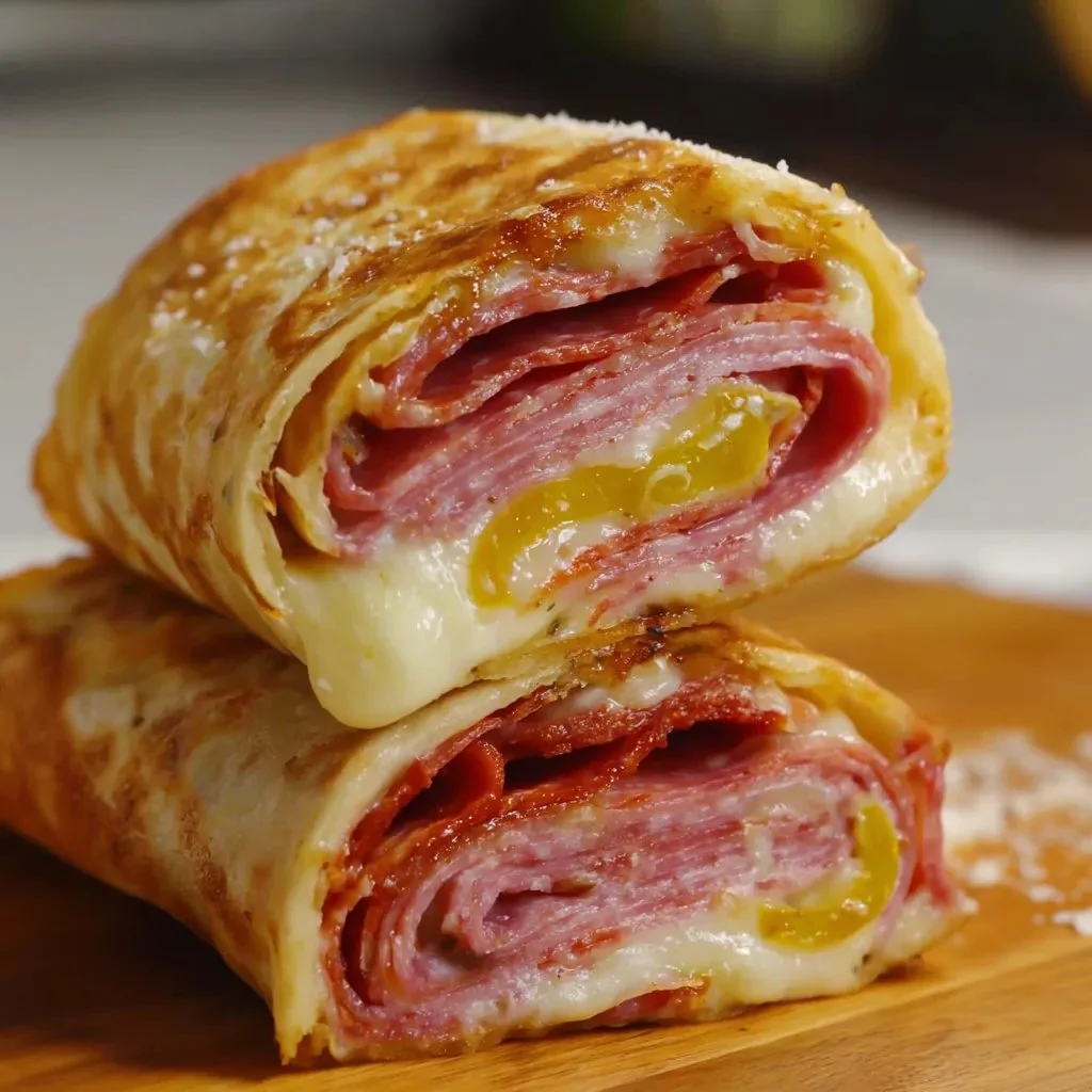 Easy air fryer hot Italian wraps with melted cheese and fresh ingredients