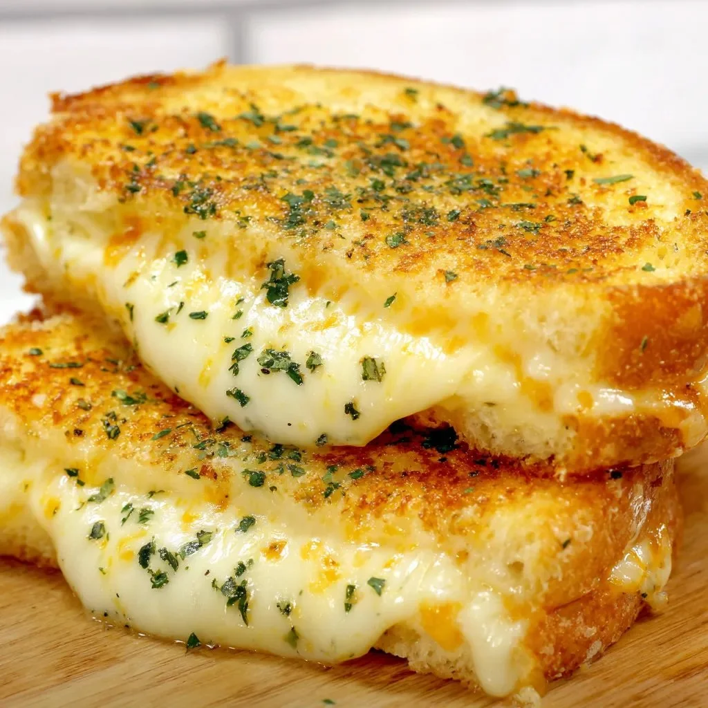 Delicious Garlic Bread Grilled Cheese sandwich with melted cheese