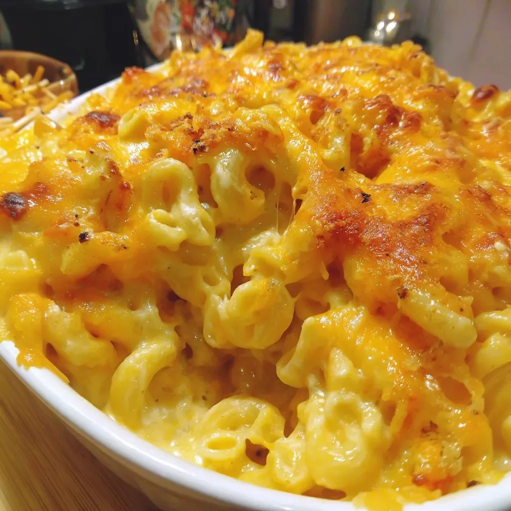 Creamy Southern Baked Mac and Cheese served in a casserole dish