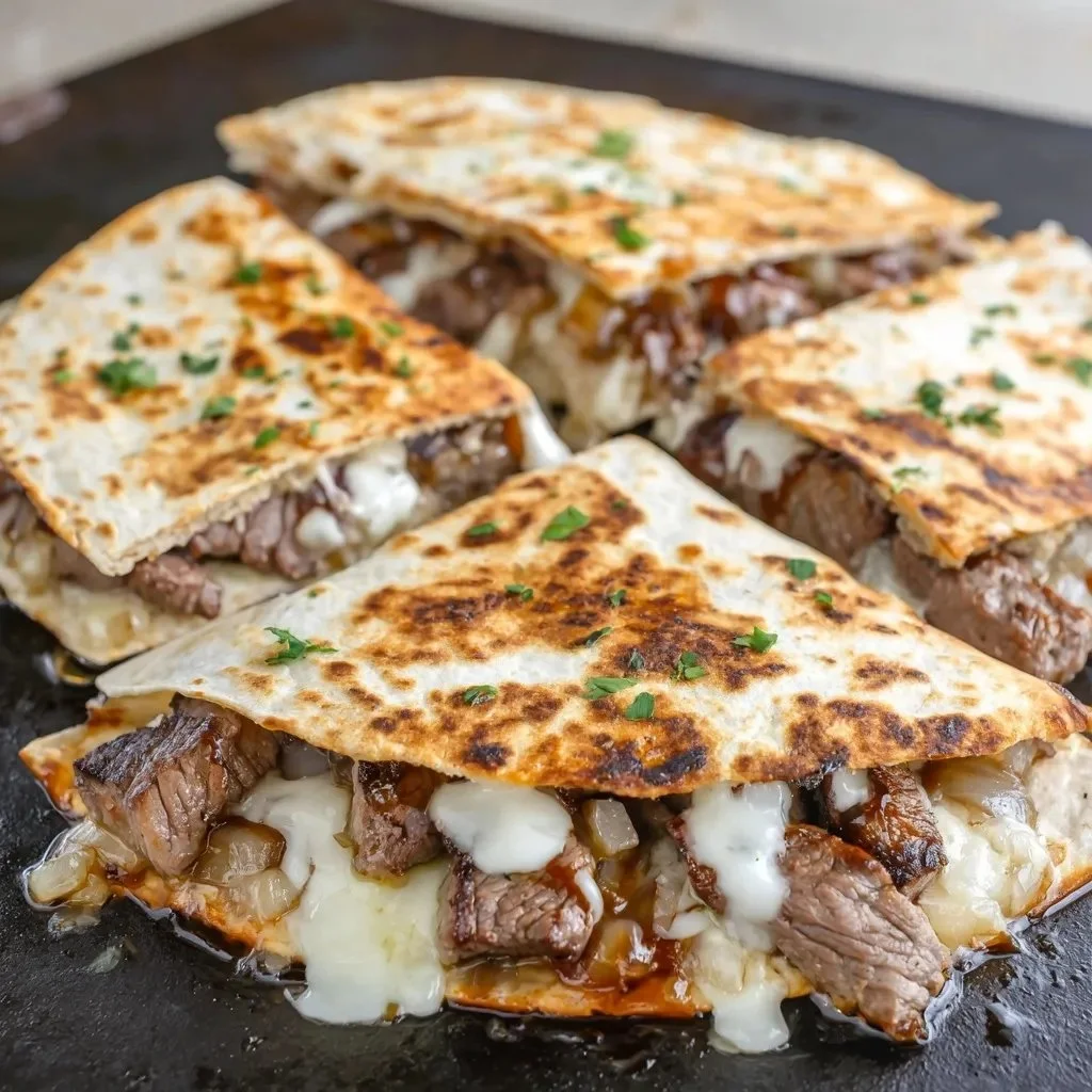 Delicious Steak Cheese Quesadillas grilled on a Blackstone for perfect flavor.